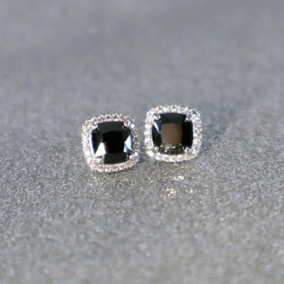 Women's Square Birthstone Cubic Zirconia Mall Dainty Black Elegant Earring - Picture 5 of 6